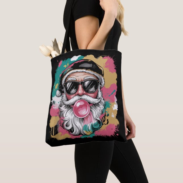 Preppy Santa Coquette Christmas Glitter Girly Pink Tote Bag (Close Up)