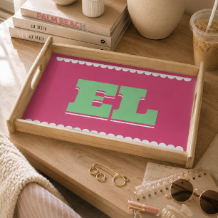 Preppy Scallop Monogram Dorm Serving Tray