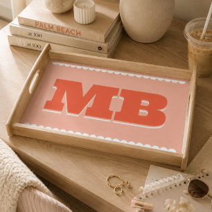 Preppy Scallop Monogram Dorm Serving Tray