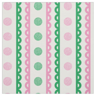 Preppy Scalloped Golf Stripe - Pink & Green Fabric