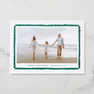 Preppy Scalloped Hunter Green Frame Christmas Letterpress Photo Cards