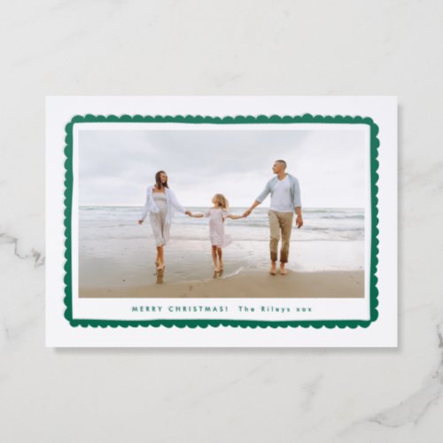 Preppy Scalloped Hunter Green Frame Christmas Letterpress Photo Cards