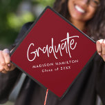 Preppy Script Burgundy  Graduation Cap Topper<br><div class="desc">Customize your graduation cap by adding a personalized graduation cap topper. The graduation cap topper features "Graduate" in a white handwritten script with a burgundy background or color of your choice. Personalize the burgundy graduation cap topper by adding the graduate's name and graduation year.</div>