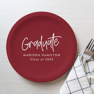 Preppy Script Burgundy Graduation Paper Plates