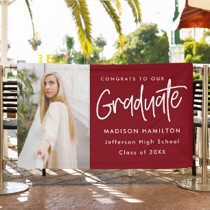 Preppy Script Burgundy Photo Graduation Banner
