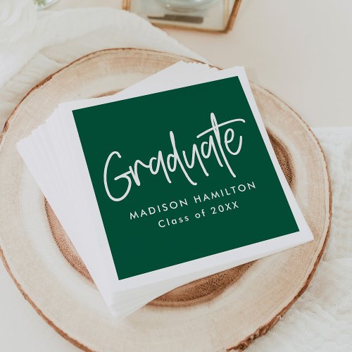 Preppy Script Green Graduation Napkins