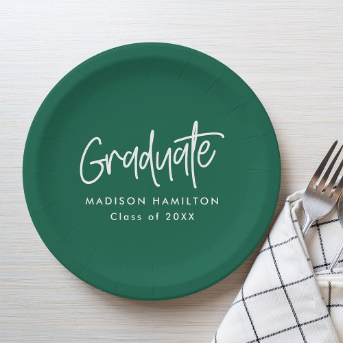 Preppy Script Green Graduation Paper Plates