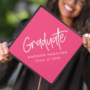 Preppy Script Hot Pink Graduation Cap Topper