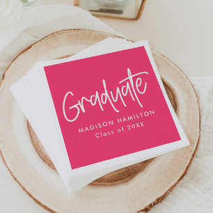 Preppy Script Hot Pink Graduation Napkins