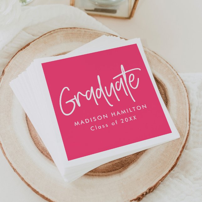 Preppy Script Hot Pink Graduation Napkins (Creator Uploaded)