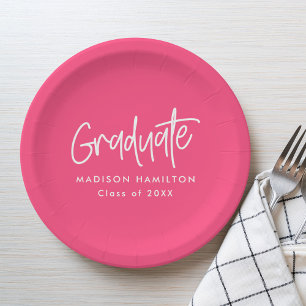 Preppy Script Hot Pink Graduation Paper Plates