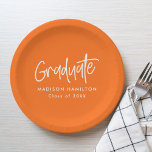 Preppy Script Orange Graduation Paper Plates<br><div class="desc">Add a special touch to your graduation party with personalized graduation paper plates! The paper plates display "Graduate" in a white handwritten script with an orange background or color of your choice. Personalize the graduation plates by adding the graduate's name and graduation year.</div>