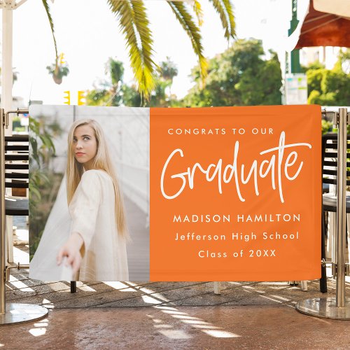 Preppy Script Orange Photo Graduation Banner