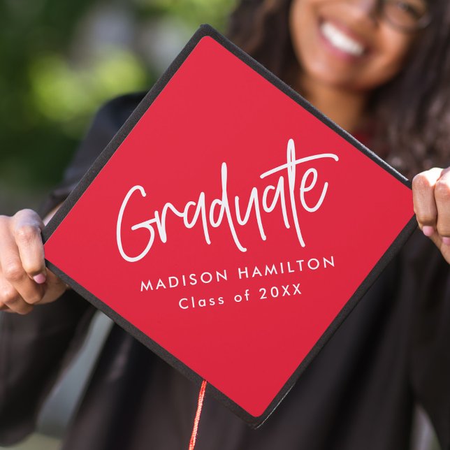 Preppy Script Red  Graduation Cap Topper (Creator Uploaded)