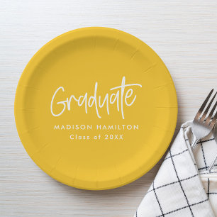 Preppy Script Yellow Graduation Paper Plates