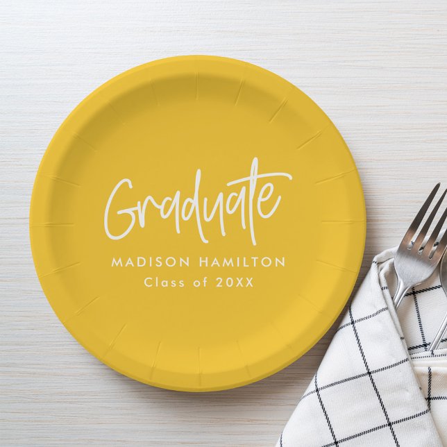 Preppy Script Yellow Graduation Paper Plates (Creator Uploaded)