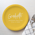 Preppy Script Yellow Graduation Paper Plates<br><div class="desc">Add a special touch to your graduation party with personalized graduation paper plates! The paper plates display "Graduate" in a white handwritten script with a yellow background or color of your choice. Personalize the graduation plates by adding the graduate's name and graduation year.</div>