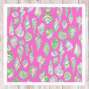 Preppy Sea Shells on Hot Pink Seaside Napkins