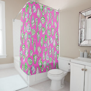 Preppy Sea Shells on Hot Pink Seaside Shower Curtain
