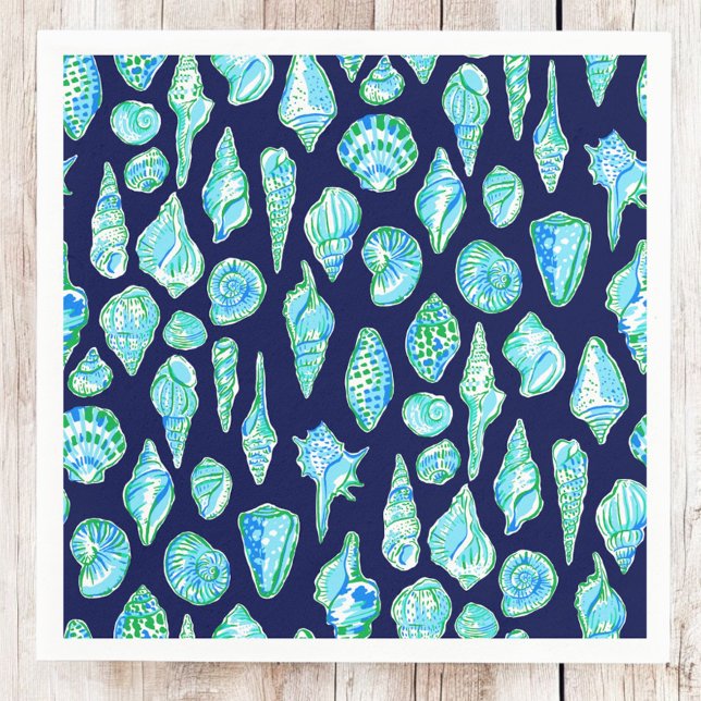 Preppy Sea Shells on Navy Background Napkins (Creator Uploaded)