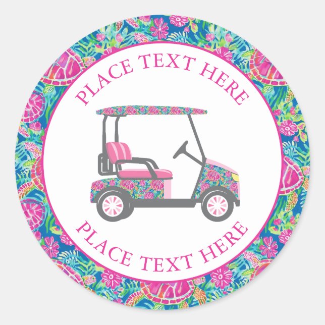 Preppy Sea Turtles Golf Cart Classic Round Sticker (Front)