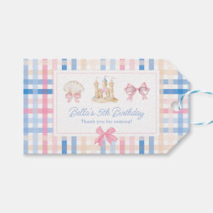 Preppy Seashell Sandcastle Pastel Gingham Gift Tags