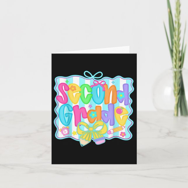 Preppy Second 2nd Grade Teacher Team Bow Back To S Card (Front)