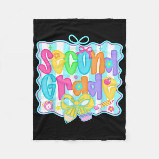 Preppy Second 2nd Grade Teacher Team Bow Back To S Fleece Blanket