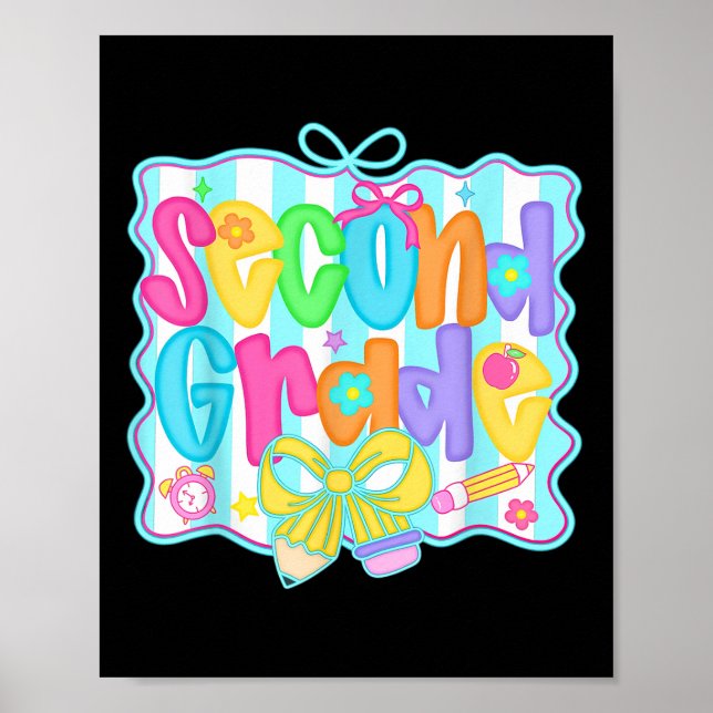 Preppy Second 2nd Grade Teacher Team Bow Back To S Poster (Front)