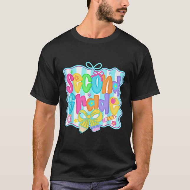 Preppy Second 2nd Grade Teacher Team Bow Back To S T-Shirt (Front)