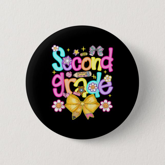 Preppy Second Grade Back To School 2nd Grade Girl  Button (Front)