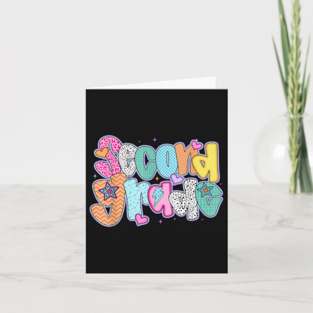 Preppy Second Grade Back To School 2nd Grade Teach Card (Front)