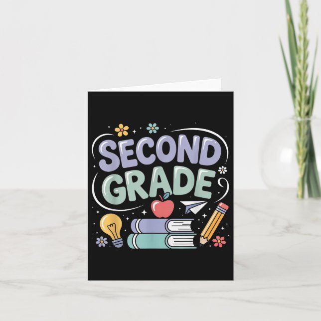 Preppy Second Grade Back To School 2nd Grade Teach Card (Front)