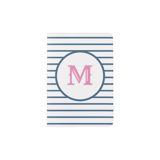 Preppy Seersucker Striped Monogram Passport Holder (Front)