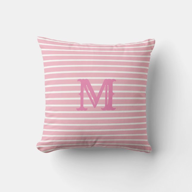 Preppy Seersucker Striped Monogram Pillow (Front)