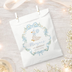 Preppy Silly Goose Blue Bow Boy Baby Shower Favor Bag