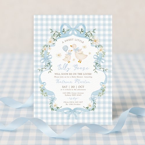 Preppy Silly Goose Blue Bow Boy Baby Shower