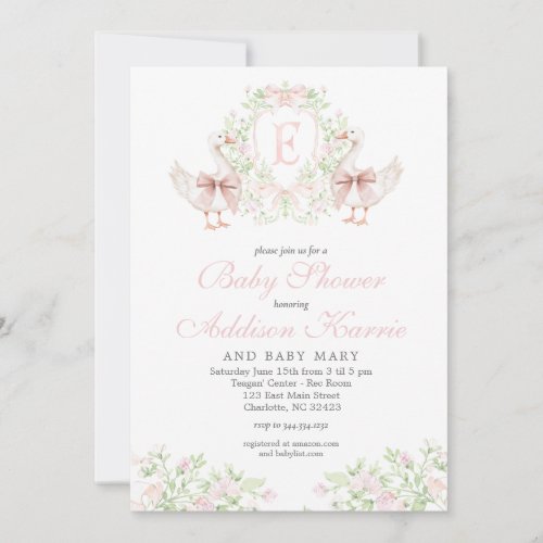 Preppy Silly Goose  Girl Baby Shower Invite