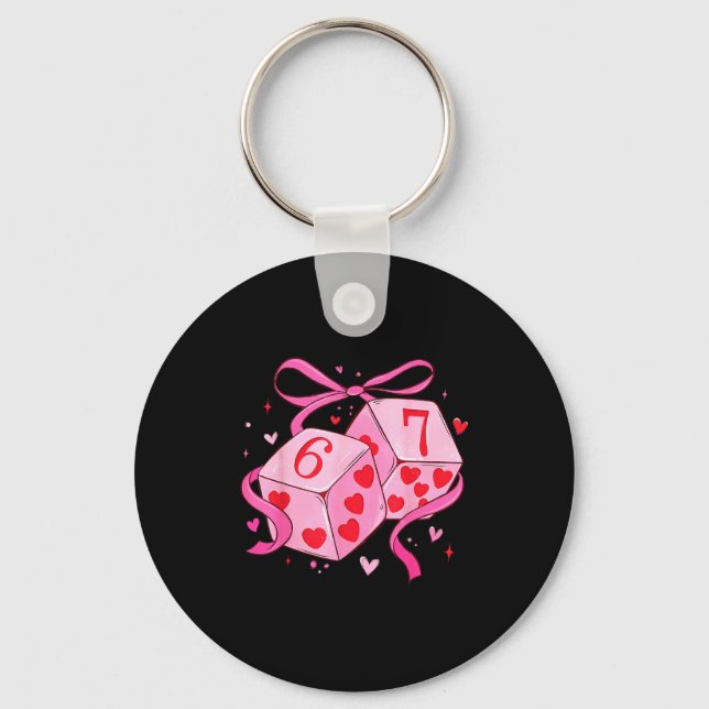Preppy Six Seven Valentine 6 7 Meme Funny Coquette Keychain (Front)