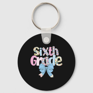 Preppy Sixth Grade Teacher Blue Floral Coquette Pe Keychain