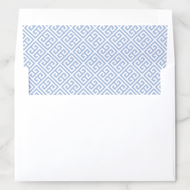 Preppy Sky Blue And White Greek Key Wedding Envelope Liner (In Envelope)