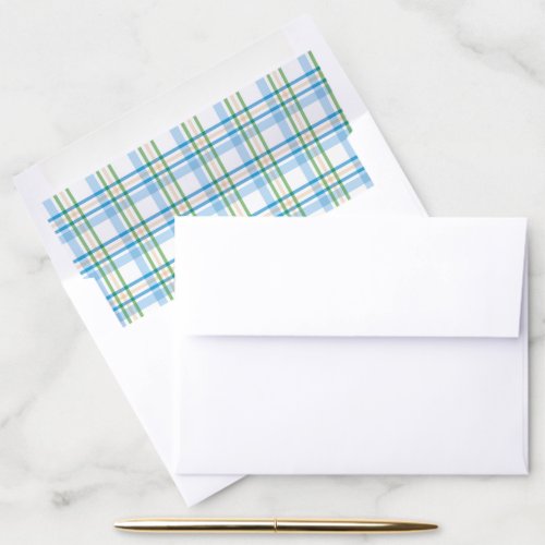 Preppy Sky Blue  Green Plaid Envelope Liner