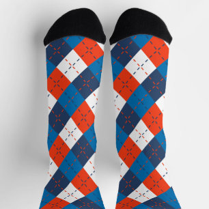 Preppy Sky Blue Navy Blue Orange White Argyle Socks
