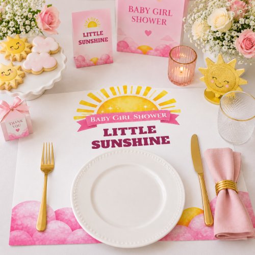 preppy Soft Pink Cloud Little Sunshine Baby Shower Placemat