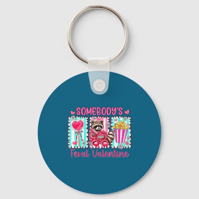 Preppy Somebody's Feral Valentine Raccoon Valentin Keychain (Front)
