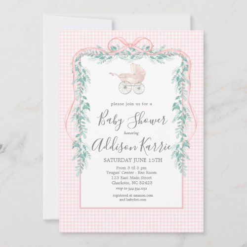 Preppy Southern baby carriage baby shower invite