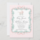 Pink and Green bow Baby Shower invitation