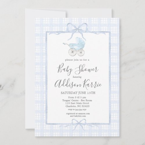 Preppy Southern baby carriage baby shower invite