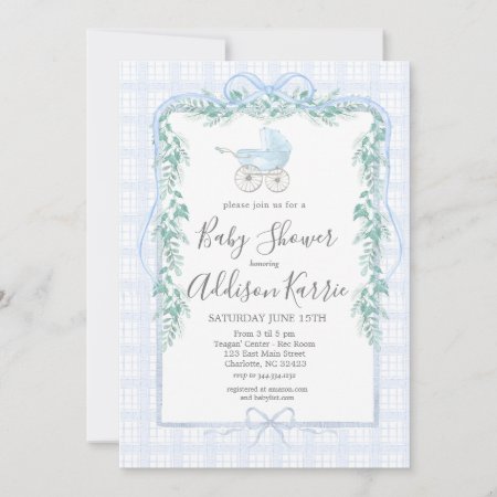Preppy Southern Baby Carriage Baby Shower Invite