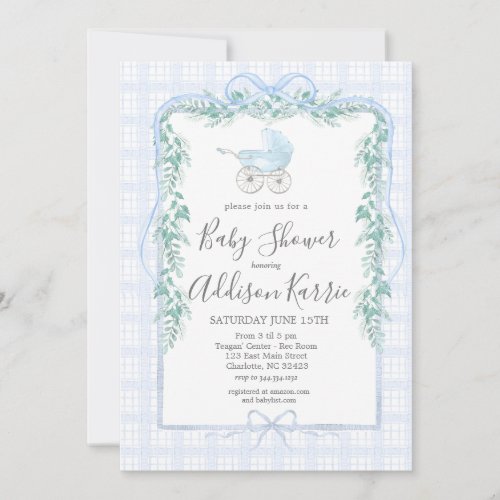 Preppy Southern baby carriage baby shower invite